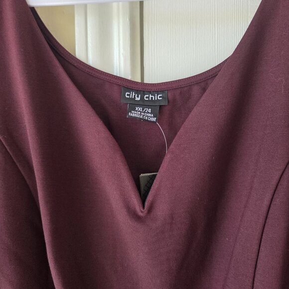 City Chic Dress 2XL Cute Girl Elbow Sleeve Dress Size XXL NWT $90 Ox Blood - Picture 6 of 10